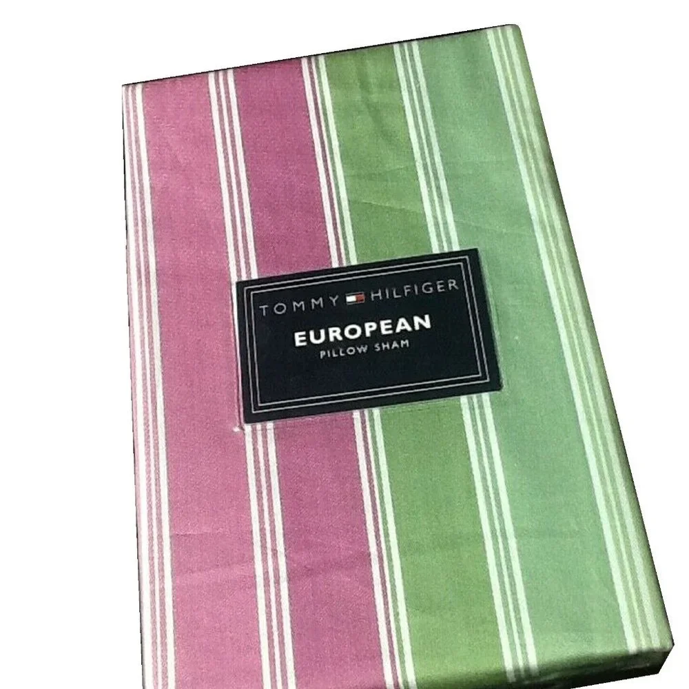 one brand new Tommy Hilfiger Stephanie Pink & Green Striped EURO Pillow Sham